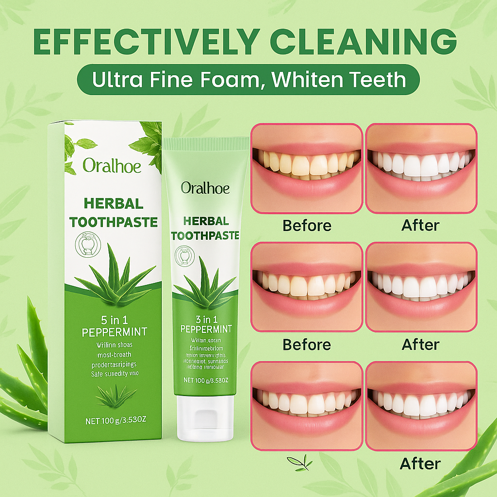 Oralhoe Herbal Toothpaste (5 in 1 Peppermint ) for Healthy and Sparkling White Teeth