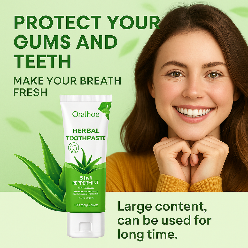 Oralhoe Herbal Toothpaste (5 in 1 Peppermint ) for Healthy and Sparkling White Teeth