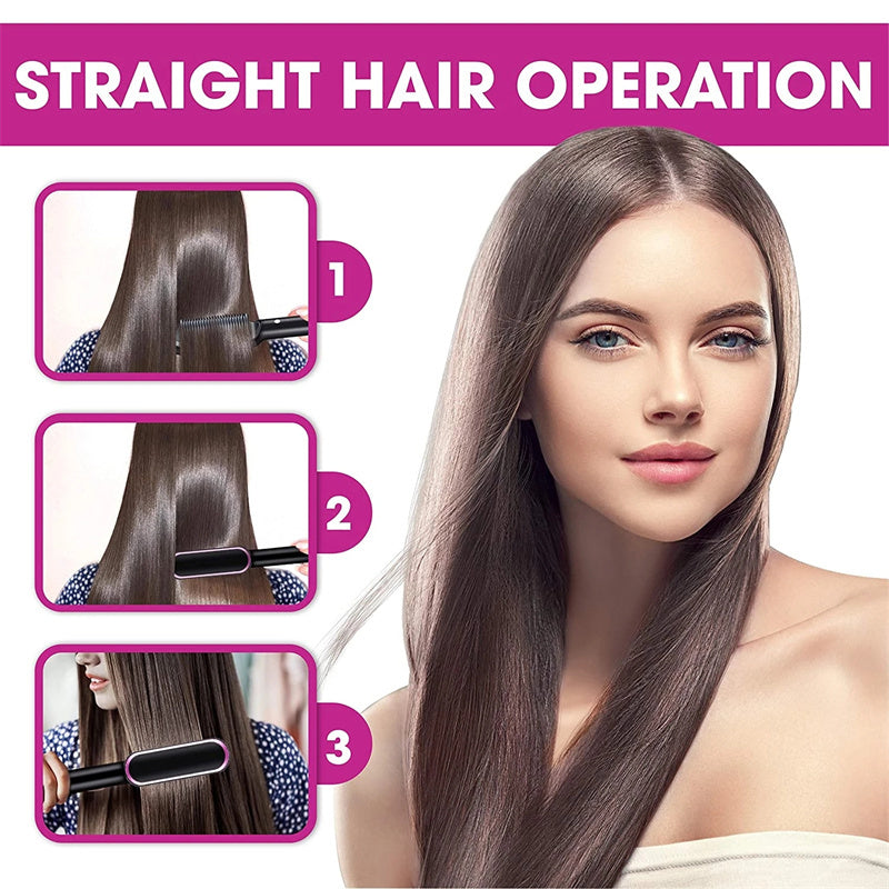 2-in-1 Hair Straightener & Curler Hot Comb Ion Brush