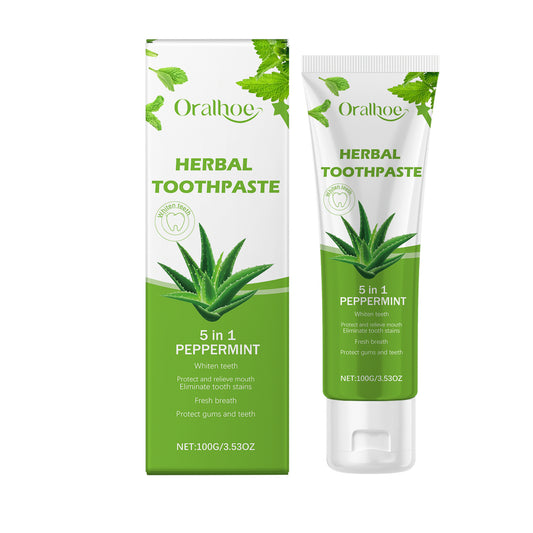 Oralhoe Herbal Toothpaste (5 in 1 Peppermint ) for Healthy and Sparkling White Teeth