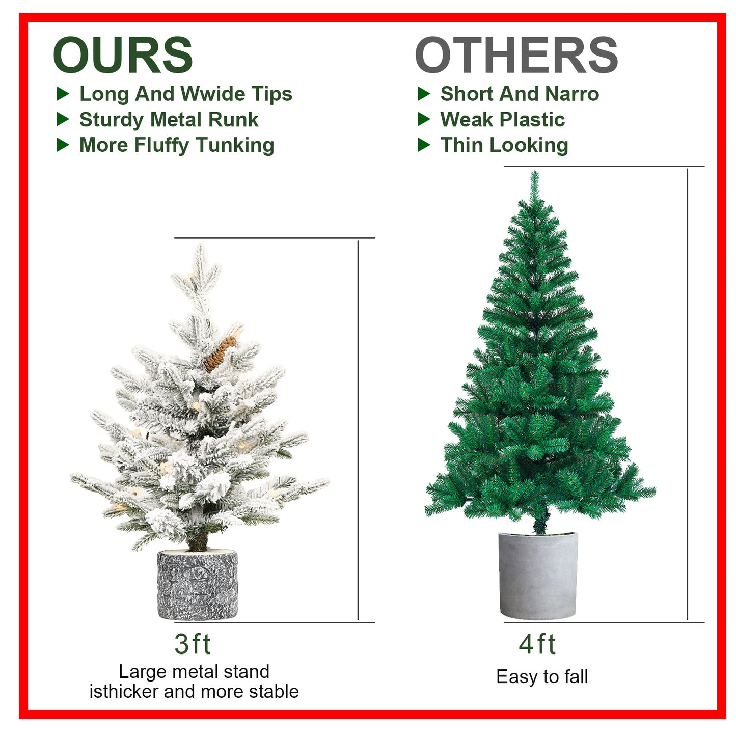 2,3,4,5,6ft PE PVC Decorated Flocking Basin Tree Artificial Christmas Tree