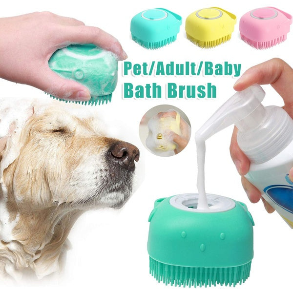 Silicone Pet Bath Glove Brush with Shampoo Dispenser Comb