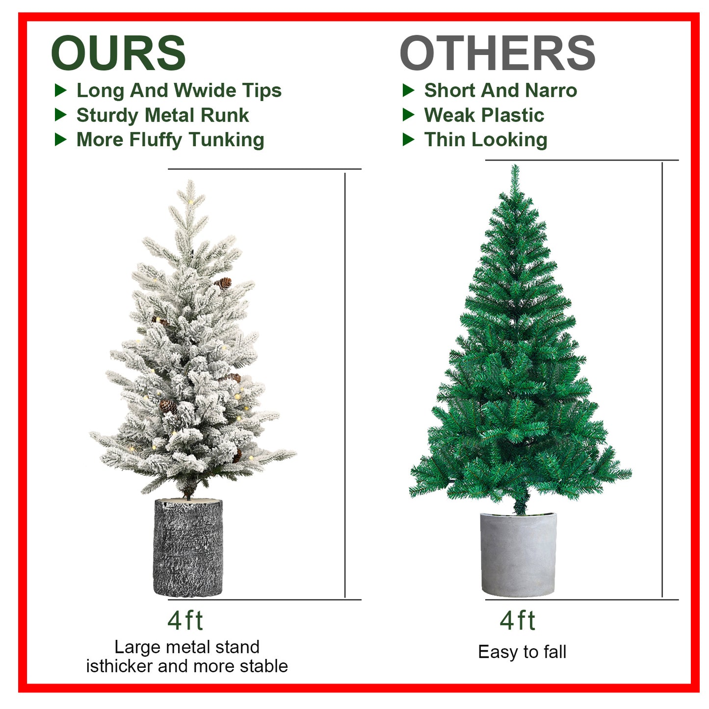 2,3,4,5,6ft PE PVC Decorated Flocking Basin Tree Artificial Christmas Tree