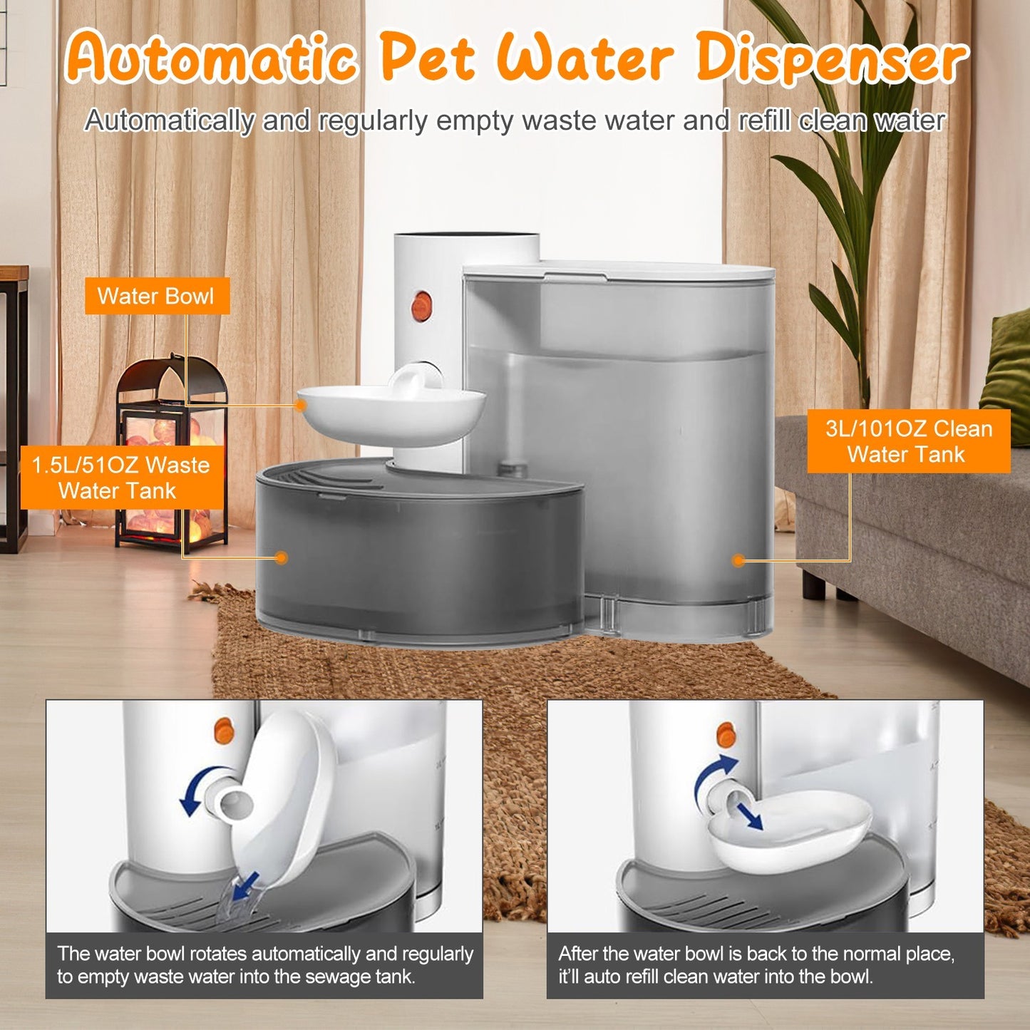 Cordless Smart Pet Water Fountain – 3L, Auto, Adjustable Timer