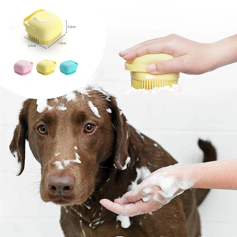 Silicone Pet Bath Glove Brush with Shampoo Dispenser Comb