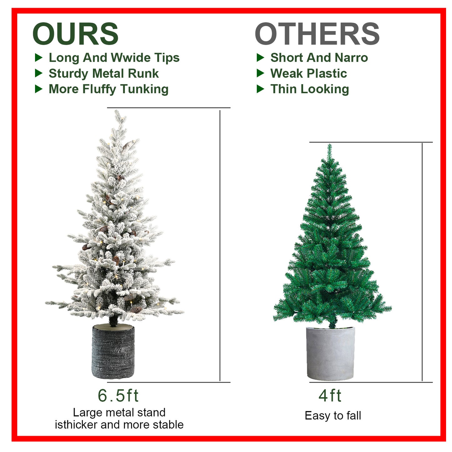 2,3,4,5,6ft PE PVC Decorated Flocking Basin Tree Artificial Christmas Tree